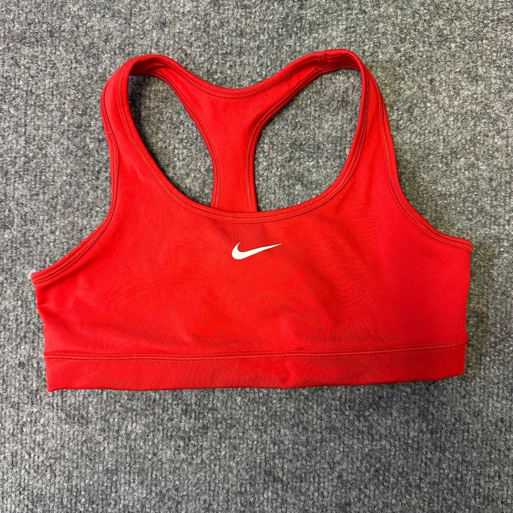 Nike Sports Bra Womens Size L Red Dri-Fit Swoosh Racerback Compression Athletic